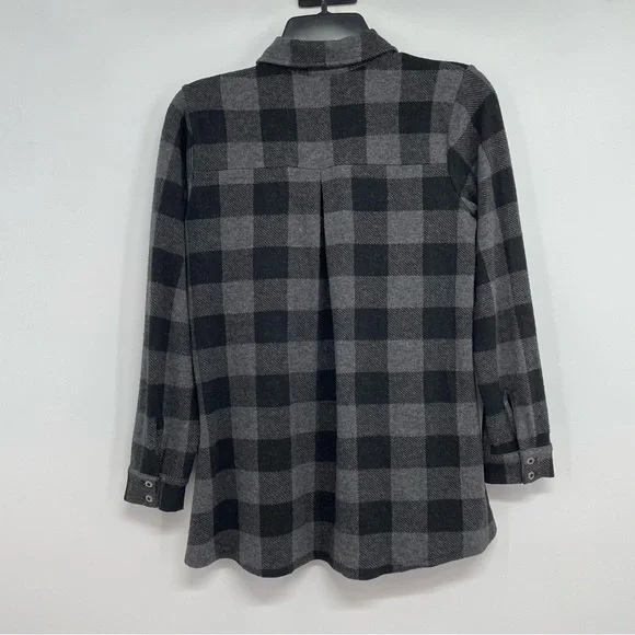 Soft Surroundings Women’s PXS  Fleece Top Roll Tab Sleeve plaid tunic top - Picture 3 of 8